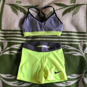 nike pro shorts and sports bra